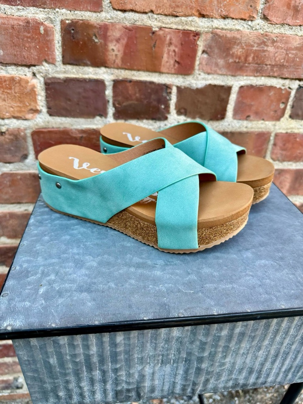NWT Very G Slip on Turquoise Wedge Sandals - Picture 5 of 5
